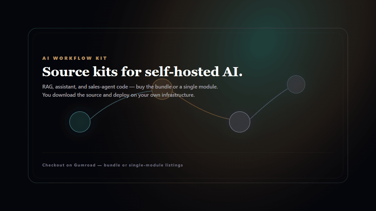 AI Workflow Kit — paid source bundle for RAG, assistant, and sales automation; self-host on your stack.