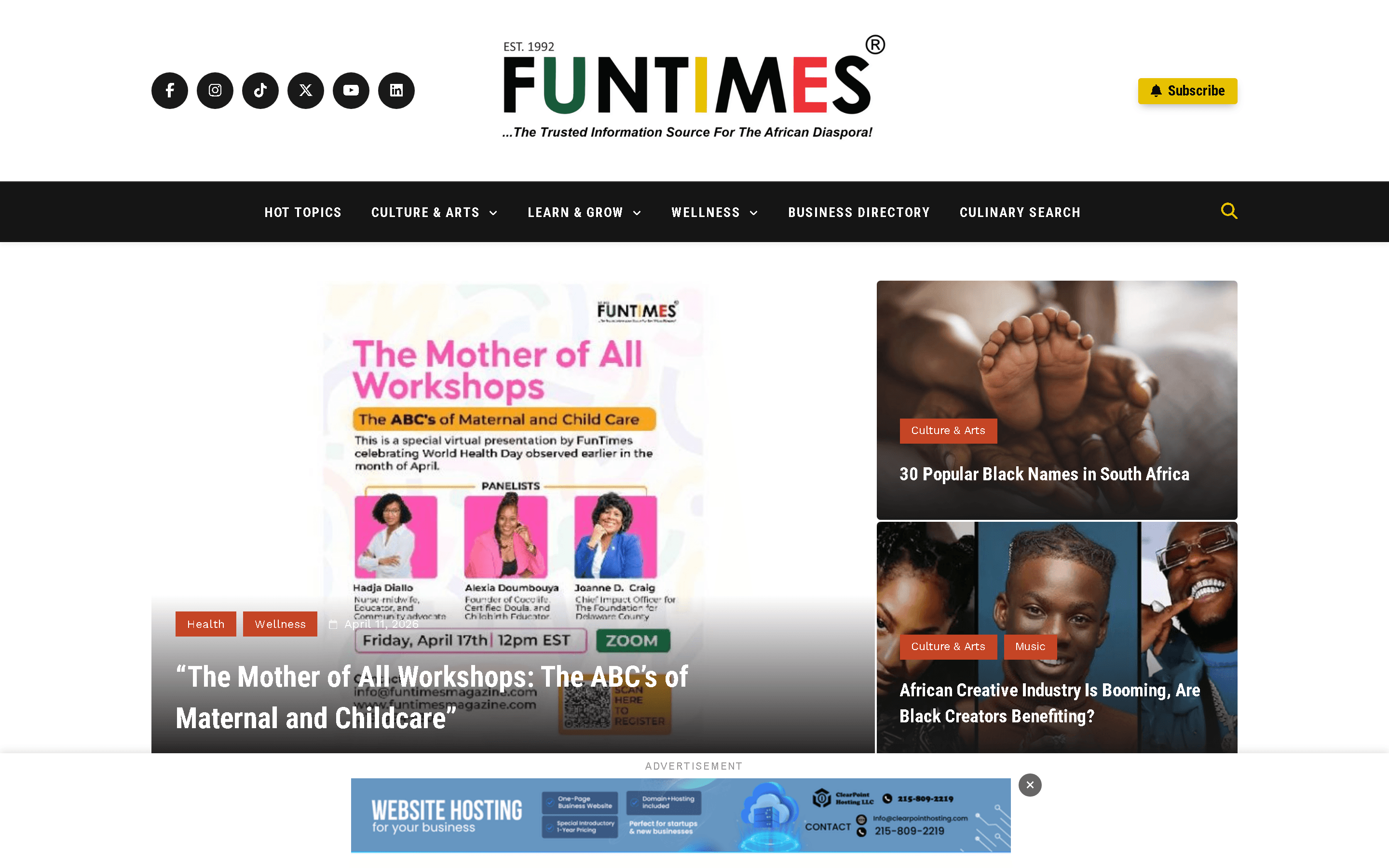 FunTimes Magazine digital homepage with immersive editorial layout, discoverable categories, and long-scroll rhythm.