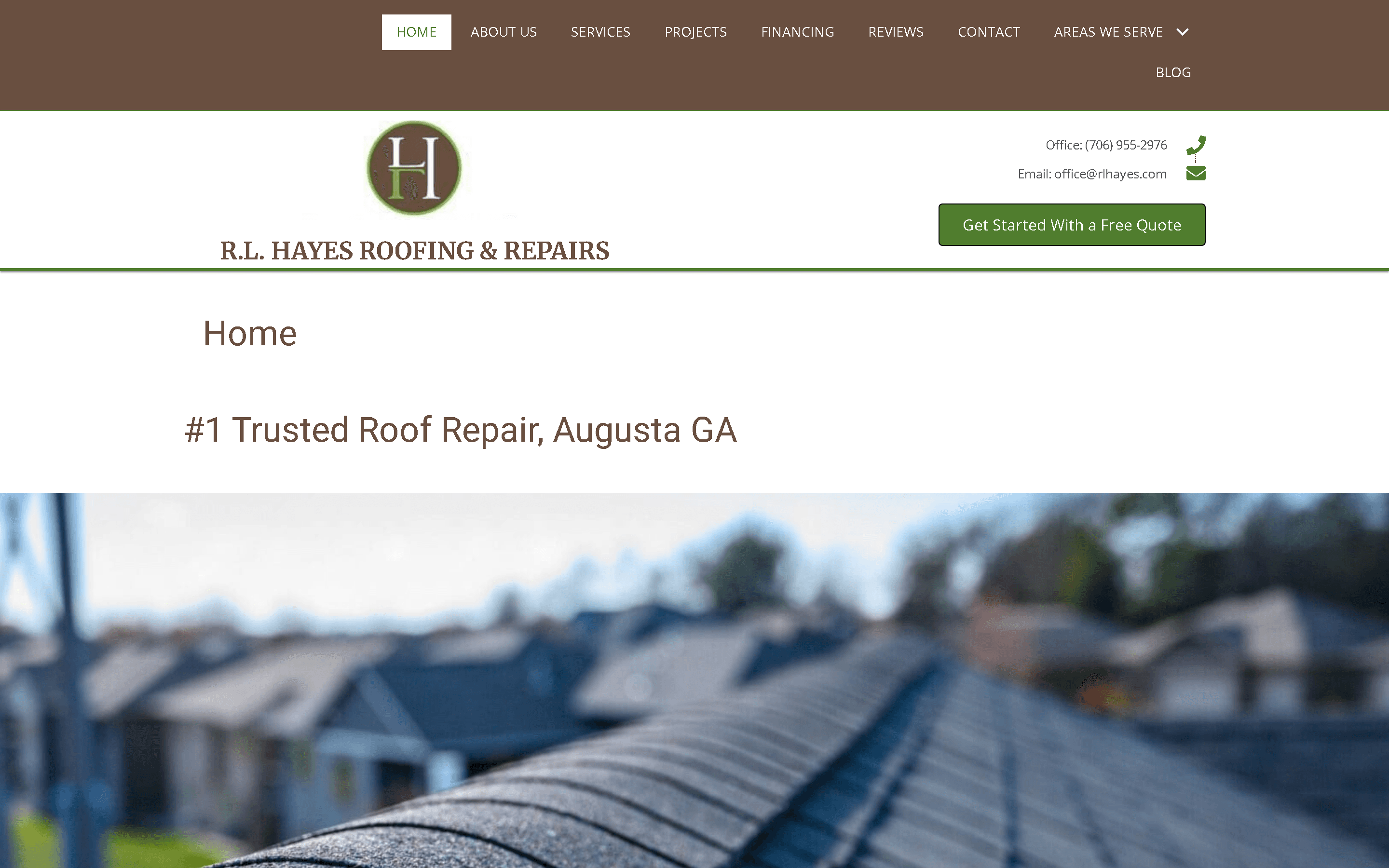 R.L. Hayes Roofing and Repairs homepage with trust-first service layout, clear regional areas, and direct contact paths.